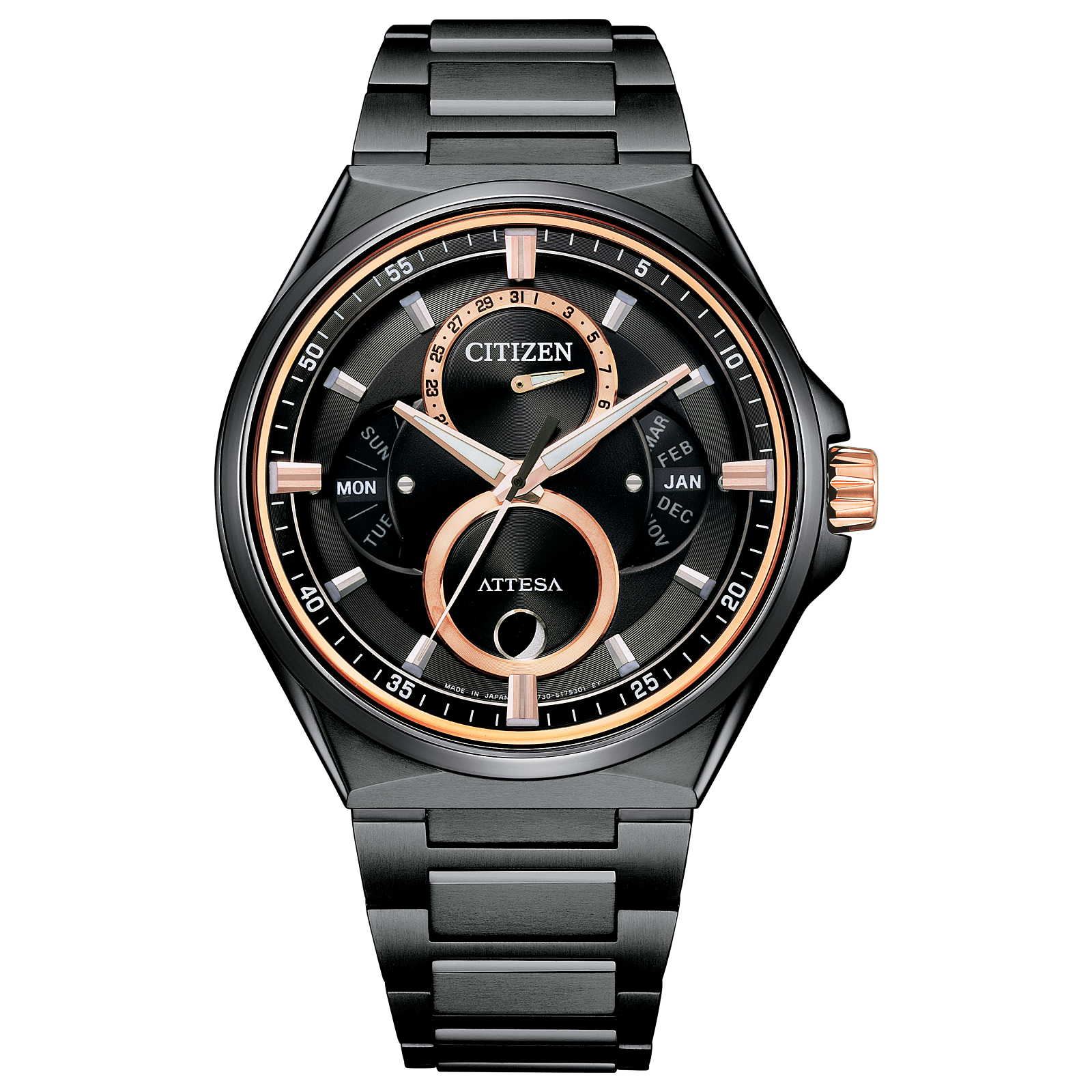Reloj citizen Attest color negro con detalles en color dorado  extensible de titanio