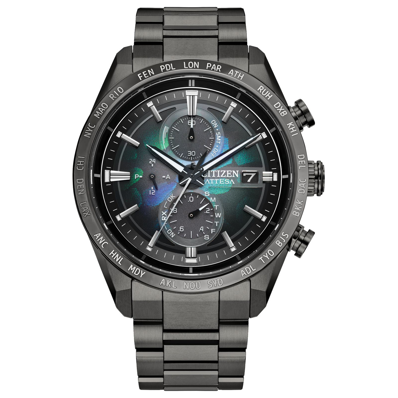Reloj Citizen Attesa negro cronómetraje atómico / Súper titanio caja de 42.6 MM AT8286-65E | Elegancia Relojeria