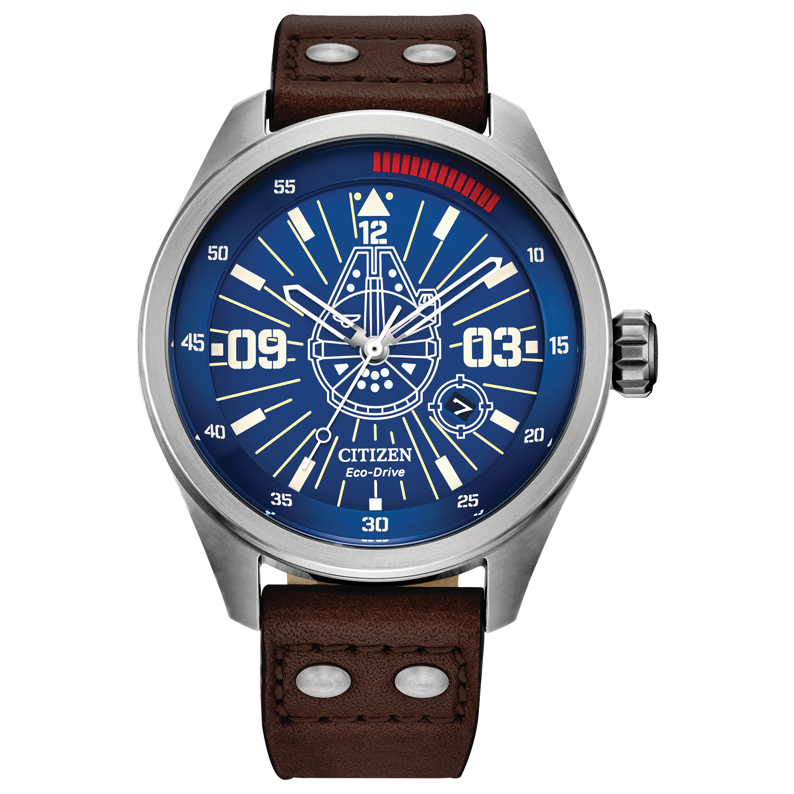 Reloj Citizen Han Solo Dial azul con el millennium falcon edición especial Star Wars para caballero con Eco-Drive AW5009-03W | Elegancia Relojeria