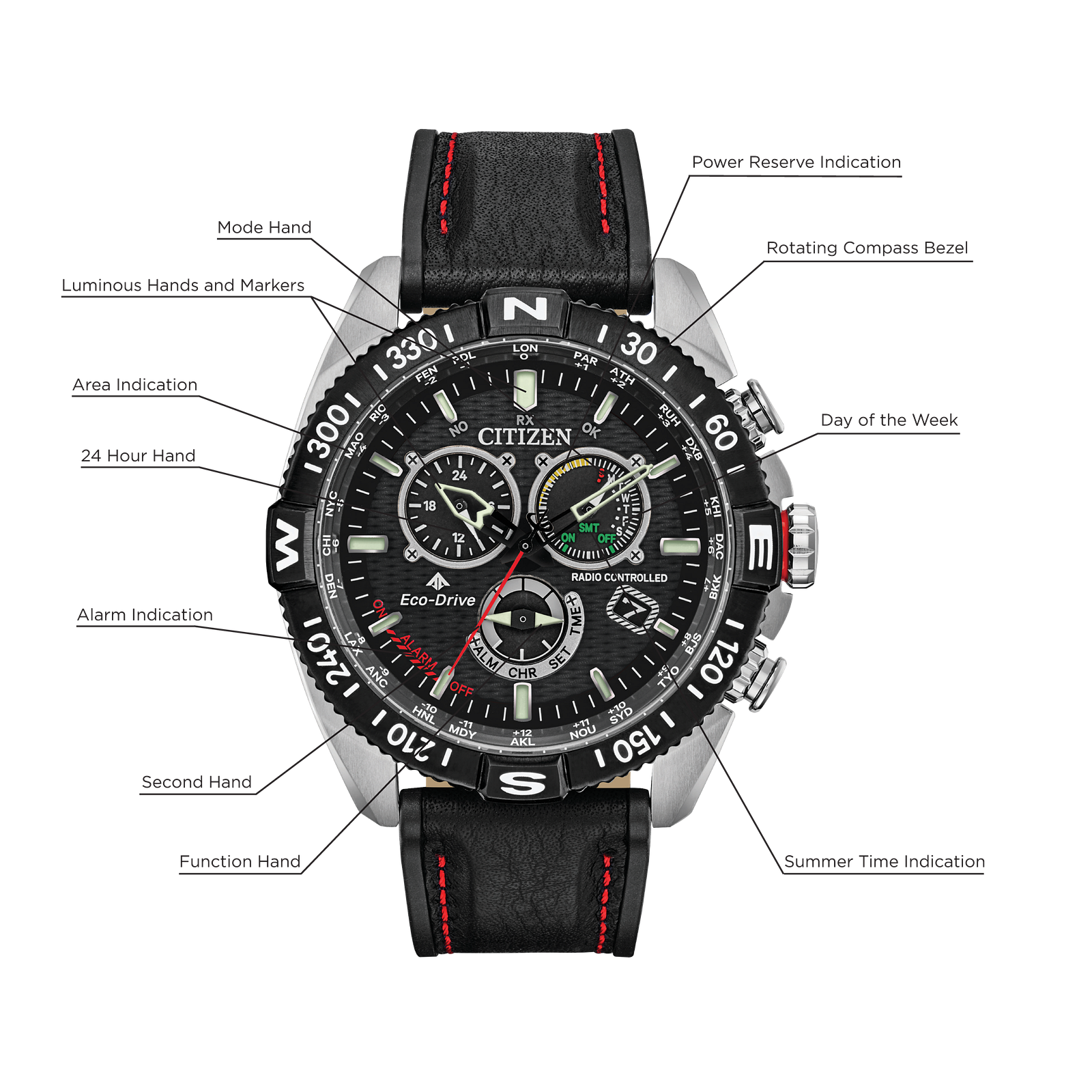 Reloj Citizen Promaster Navihawk A-T Dial negro con cronógrafo Eco-drive y cristal de zafiro CB5841-05E | Elegancia Relojeria