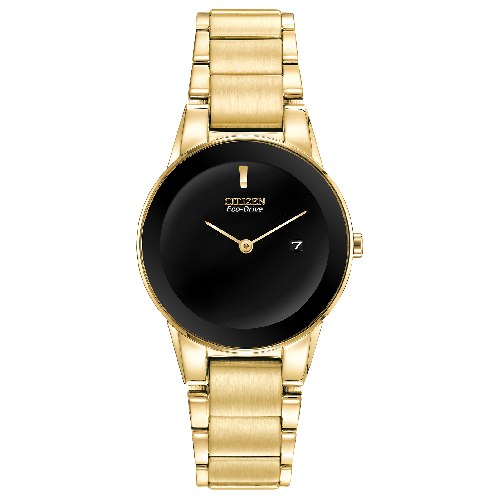 Reloj Citizen Axiom Dorado con dial negro y fechador para dama con caja de 30MM | Elegancia Relojeria